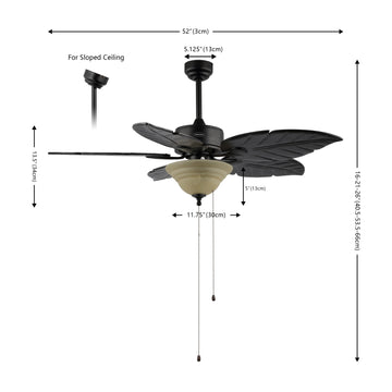 Poinciana 52" Coastal Bohemian Iron/Wood Palm Leaf LED Ceiling Fan with Pull Chain - JONATHAN Y